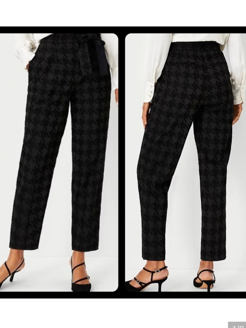 NWT Ann Taylor Tie Waist Ankle Pants Houndstooth Printed 8